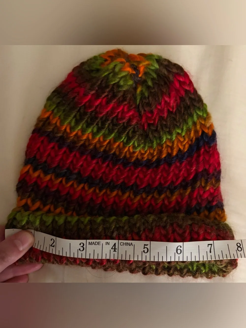 Kids Multicolor Striped Knit Beanie - Red, Green, Orange